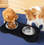 Stainless Steel Double Dog Bowl with Non-Slip Silicone Mat