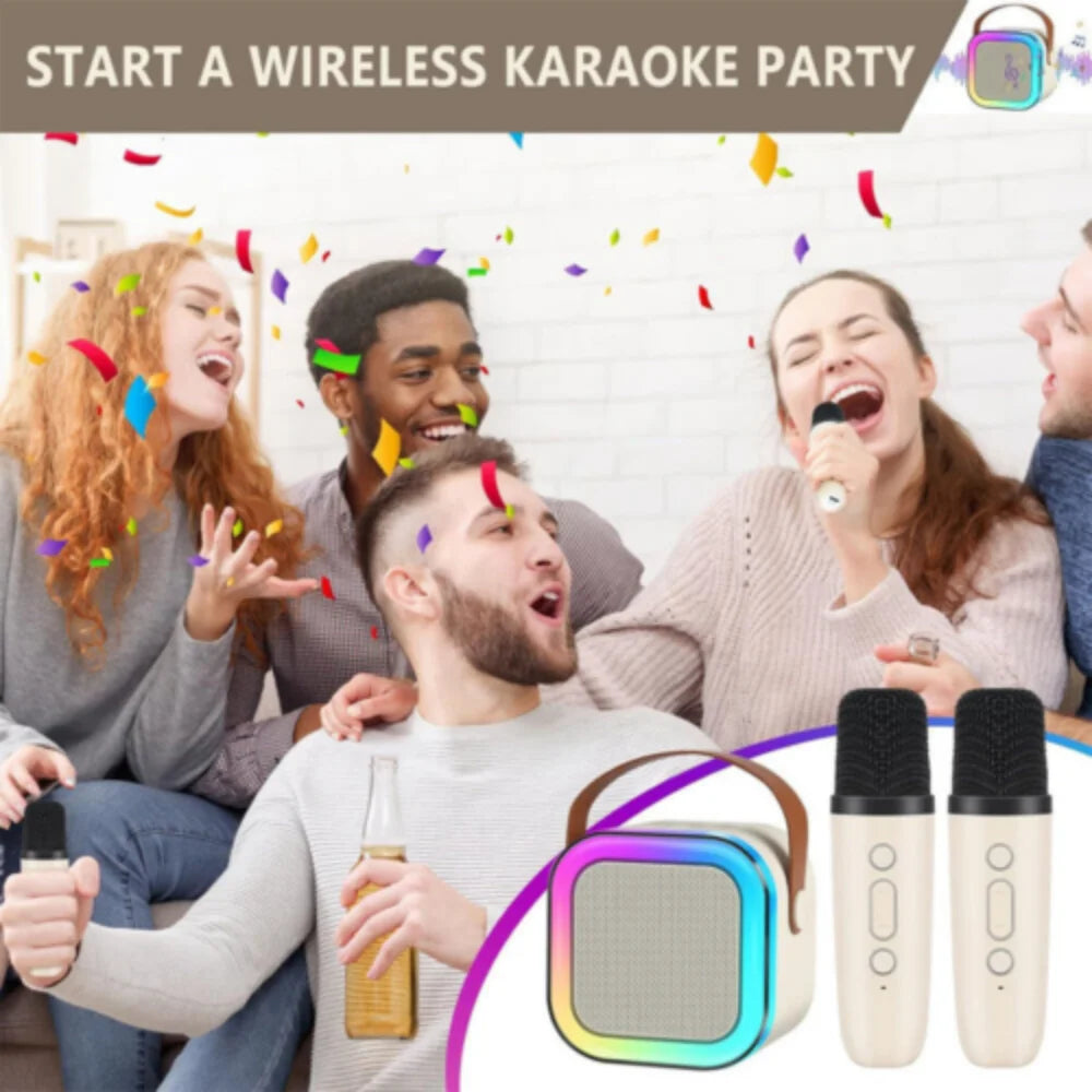 Portable Mini Karaoke Machine & Bluetooth Speaker for Kids (with 2 Wireless Microphones) – Ideal for Boys & Girls, Family Parties, and Birthday Gifts (Pink)