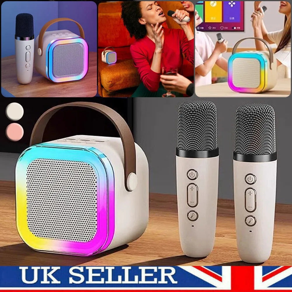 Portable Mini Karaoke Machine & Bluetooth Speaker for Kids (with 2 Wireless Microphones) – Ideal for Boys & Girls, Family Parties, and Birthday Gifts (Pink)