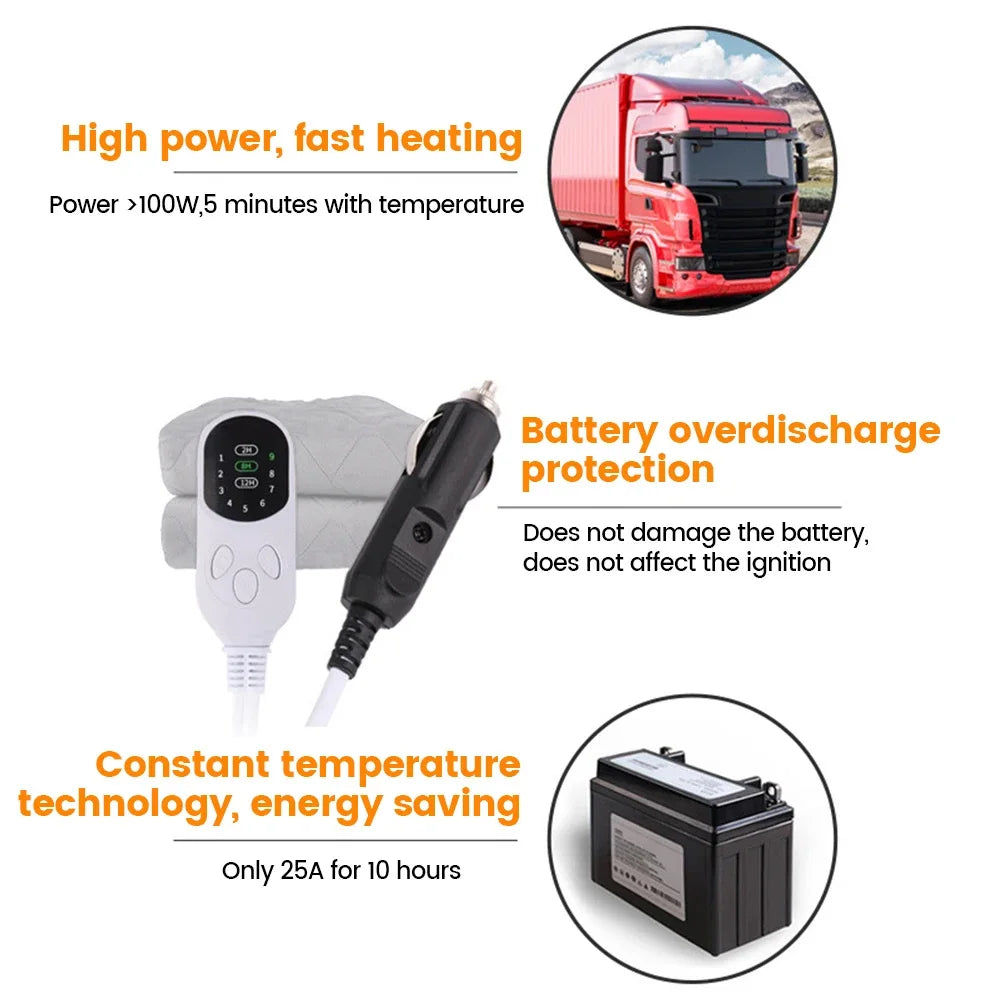 12V Car Electric Blanket 150x120cm 4 Heat Settings & Smart Timer Fast Heating Heated Travel Throw Portable Machine Washable Warming Pad for Car Truck RV Camping