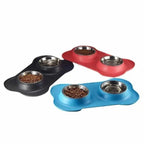 Stainless Steel Double Dog Bowl with Non-Slip Silicone Mat