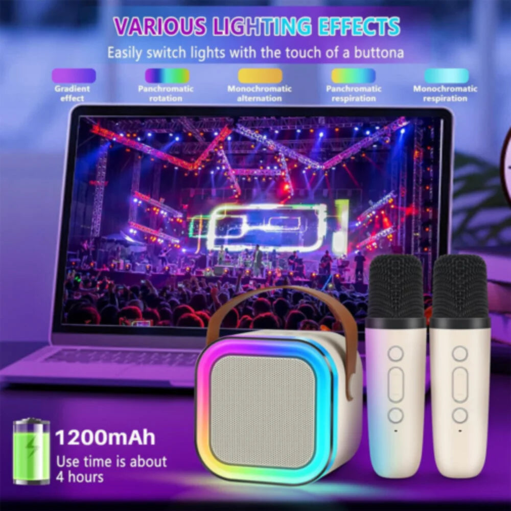 Portable Mini Karaoke Machine & Bluetooth Speaker for Kids (with 2 Wireless Microphones) – Ideal for Boys & Girls, Family Parties, and Birthday Gifts (Pink)