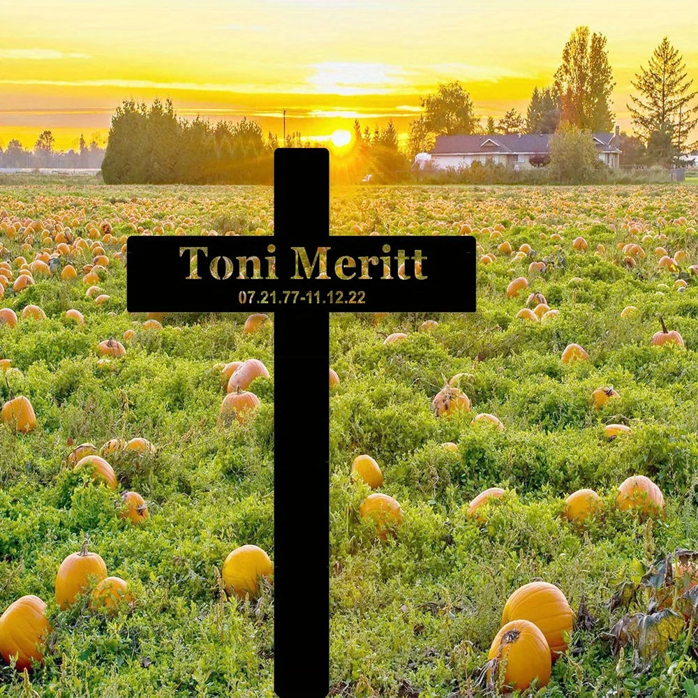 Personalized Metal Cemetery Cross, Custom Name&Date Outdoor Grave Marker Memorial Stake Sympathy Grave Garden Decor