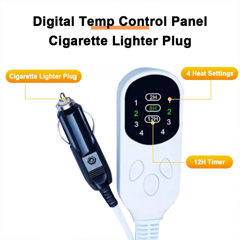 12V Car Electric Blanket 150x120cm 4 Heat Settings & Smart Timer Fast Heating Heated Travel Throw Portable Machine Washable Warming Pad for Car Truck RV Camping