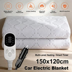 12V Car Electric Blanket 150x120cm 4 Heat Settings & Smart Timer Fast Heating Heated Travel Throw Portable Machine Washable Warming Pad for Car Truck RV Camping