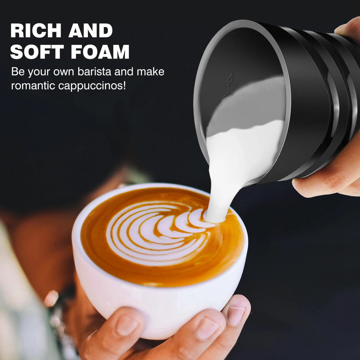 Hot Chocolate Machine 600W Milk Frothers Milk Steamer, 4 in 1 Electric Corded Milk Frother with Hot and Cold Function, Temperature Control Hot Chocolate Maker for Coffee Latte Cappuccino