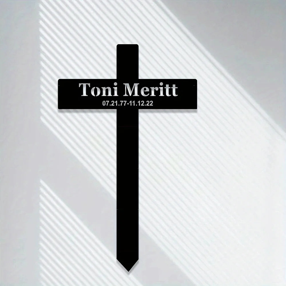 Personalized Metal Cemetery Cross, Custom Name&Date Outdoor Grave Marker Memorial Stake Sympathy Grave Garden Decor