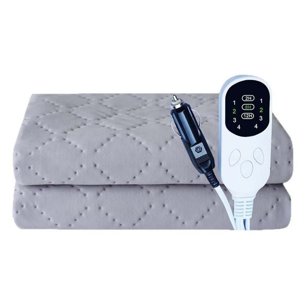 12V Car Electric Blanket 150x120cm 4 Heat Settings & Smart Timer Fast Heating Heated Travel Throw Portable Machine Washable Warming Pad for Car Truck RV Camping