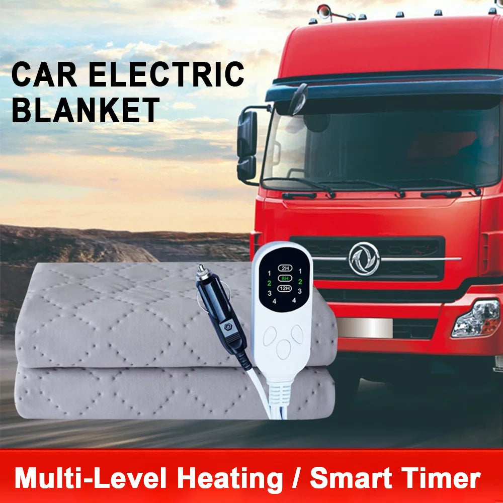 12V Car Electric Blanket 150x120cm 4 Heat Settings & Smart Timer Fast Heating Heated Travel Throw Portable Machine Washable Warming Pad for Car Truck RV Camping