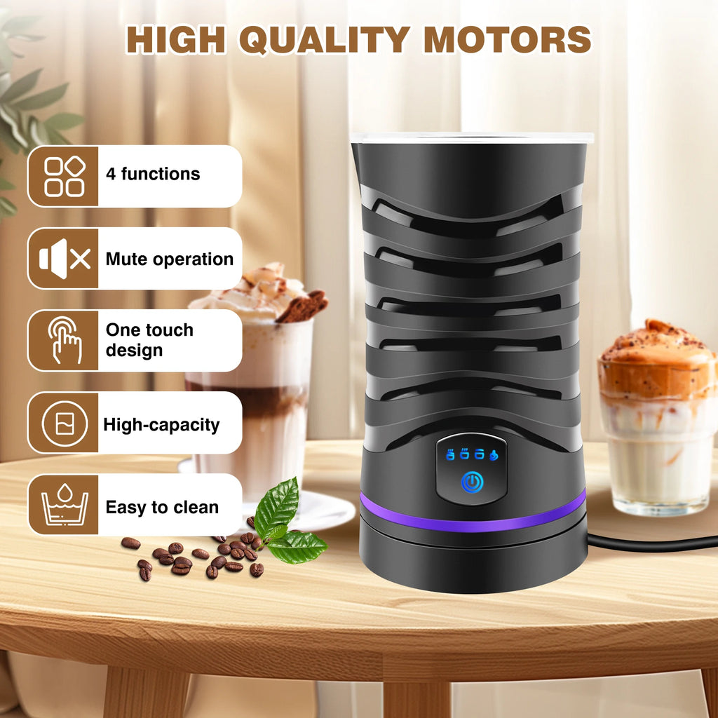 Hot Chocolate Machine 600W Milk Frothers Milk Steamer, 4 in 1 Electric Corded Milk Frother with Hot and Cold Function, Temperature Control Hot Chocolate Maker for Coffee Latte Cappuccino