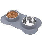 Stainless Steel Double Dog Bowl with Non-Slip Silicone Mat
