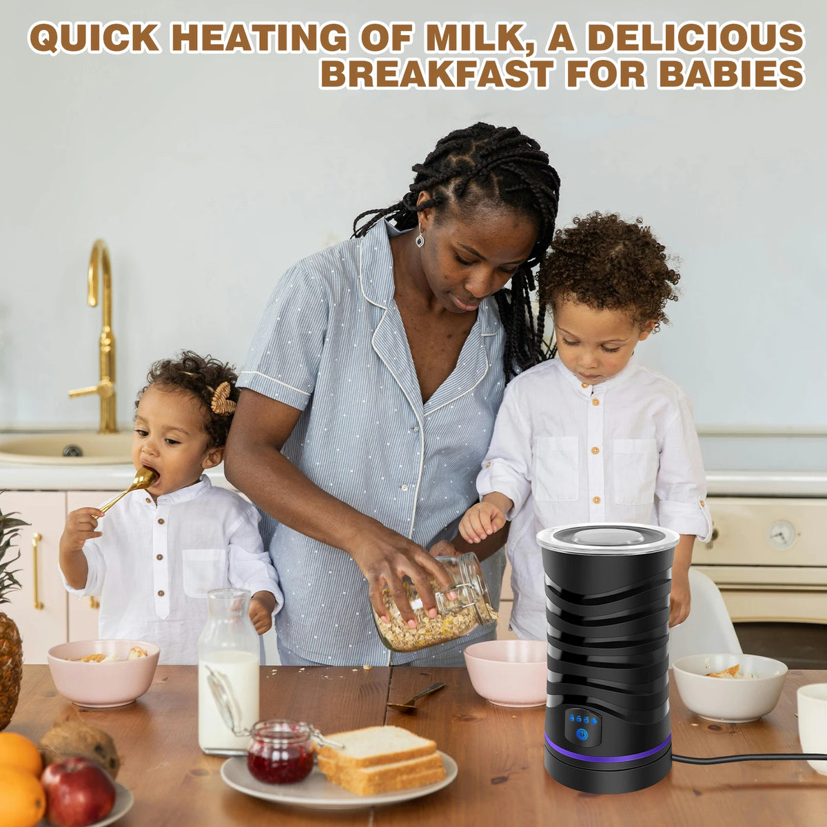 Hot Chocolate Machine 600W Milk Frothers Milk Steamer, 4 in 1 Electric Corded Milk Frother with Hot and Cold Function, Temperature Control Hot Chocolate Maker for Coffee Latte Cappuccino