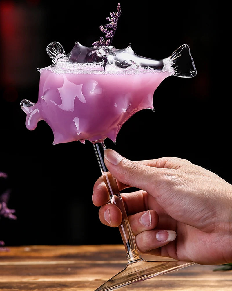 Creative Cocktail Glass - Porcupine Fish/Swan/Rose/Octopus/Bird Design Cocktail Glass, Novelty Drink Cup for KTV Bar Night Party