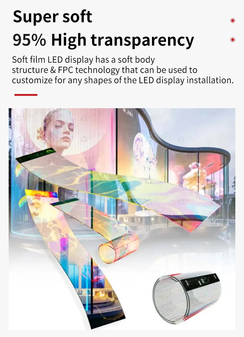 Flexible LED Screen Transparent Glass Display Film High Definition Window Advertising LED Signage for Retail Shops