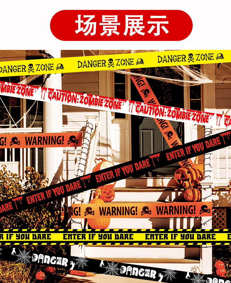Cross Border in stock Halloween Party Decoration Warning Tape Horror Party Decoration Supplies Halloween Warning Tape