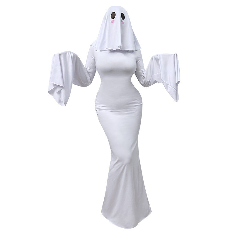Halloween New Ghost Mother Cos Dress Lady Apricot Same Style Sexy Backless dress Stage Performance Dress for Women