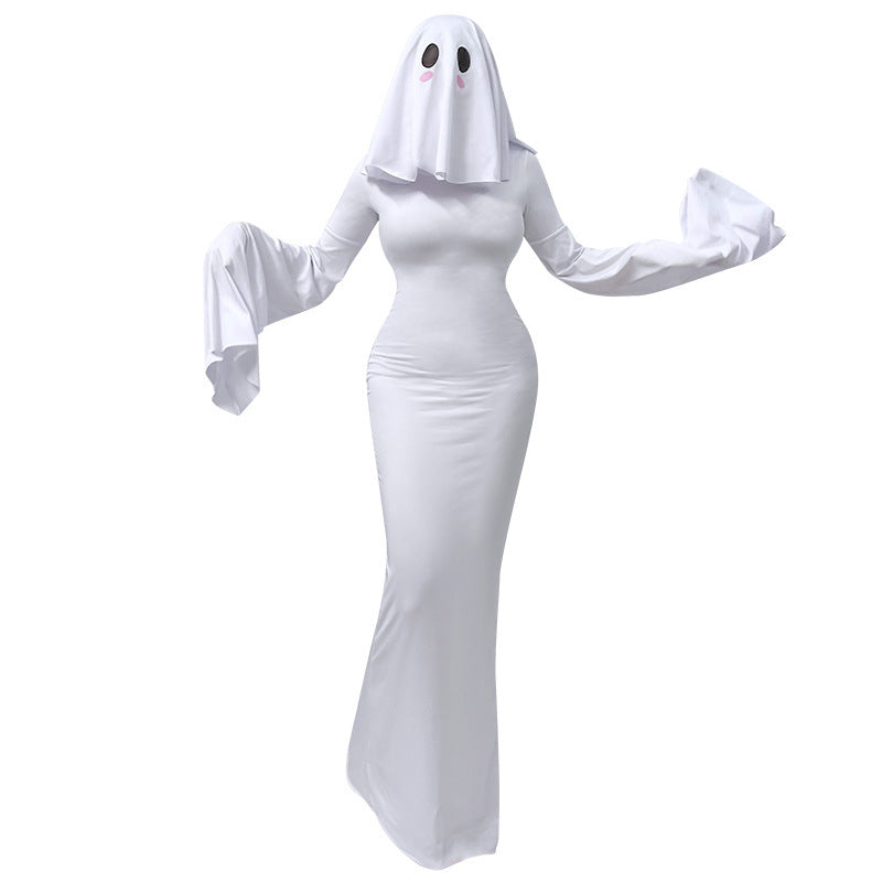 Halloween New Ghost Mother Cos Dress Lady Apricot Same Style Sexy Backless dress Stage Performance Dress for Women