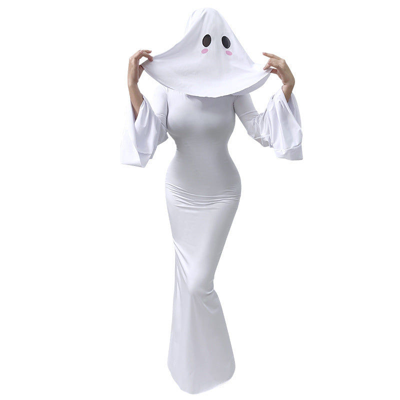Halloween New Ghost Mother Cos Dress Lady Apricot Same Style Sexy Backless dress Stage Performance Dress for Women