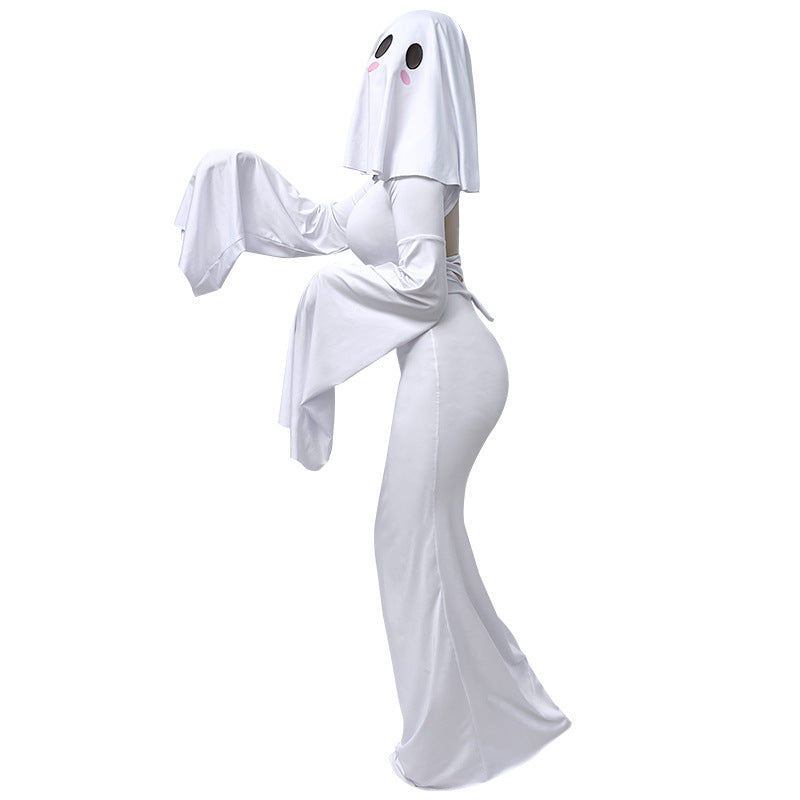 Halloween New Ghost Mother Cos Dress Lady Apricot Same Style Sexy Backless dress Stage Performance Dress for Women