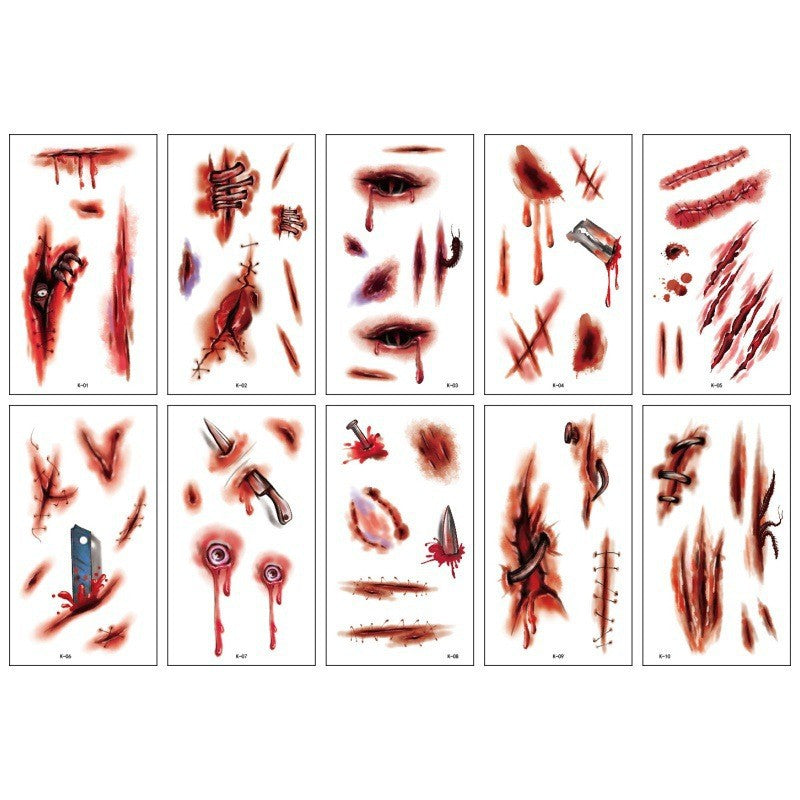 Halloween Realistic Scar Vampire Bite Zombie Scratch Horror Wound Tattoo Sticker