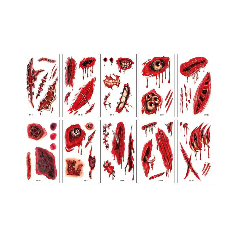 Halloween Realistic Scar Vampire Bite Zombie Scratch Horror Wound Tattoo Sticker