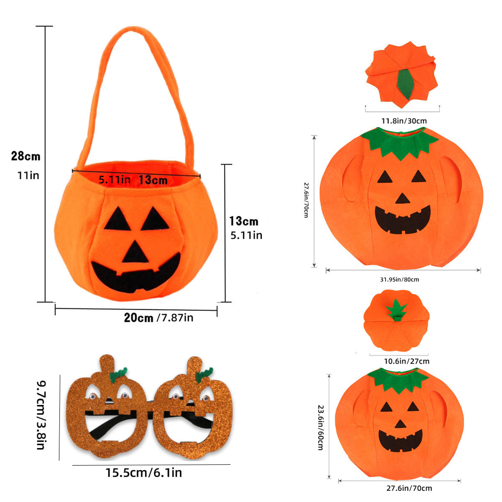 Halloween Pumpkin Costume Children's Day Activity Fruit Performance Clothes Cute Pumpkin Hat Party Decoration Candy Bag