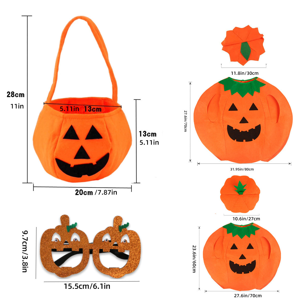 Halloween Pumpkin Costume Children's Day Activity Fruit Performance Clothes Cute Pumpkin Hat Party Decoration Candy Bag