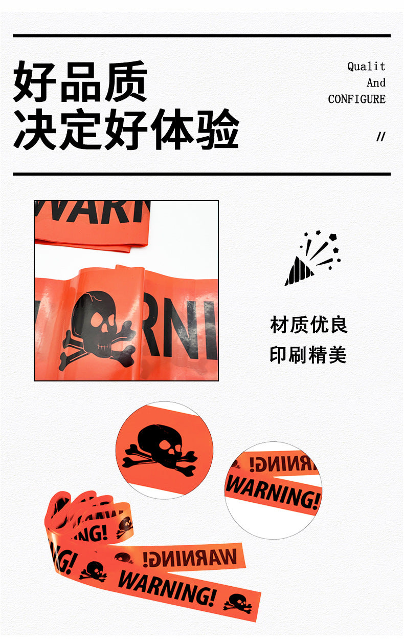 Cross Border in stock Halloween Party Decoration Warning Tape Horror Party Decoration Supplies Halloween Warning Tape