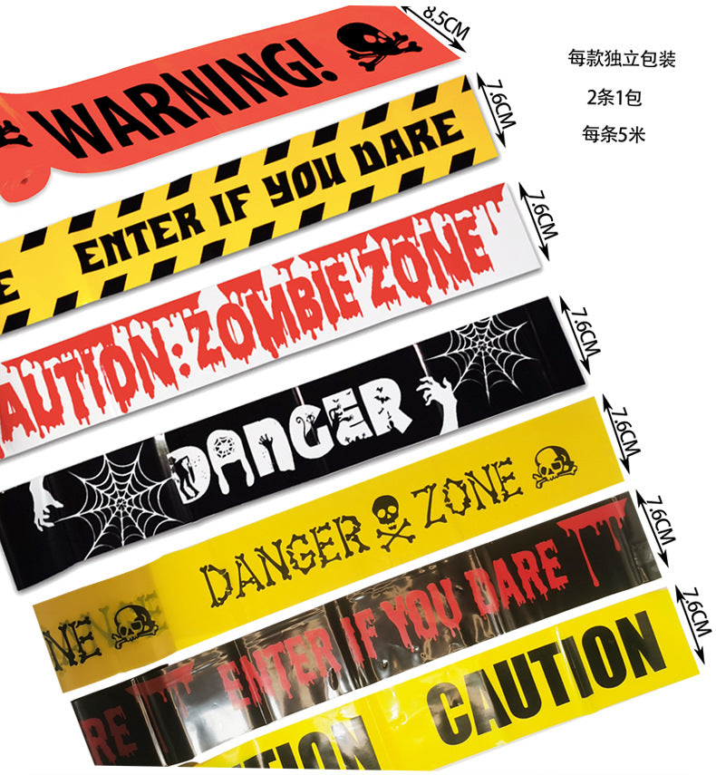 Cross Border in stock Halloween Party Decoration Warning Tape Horror Party Decoration Supplies Halloween Warning Tape