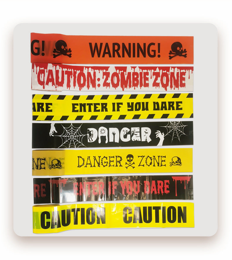 Cross Border in stock Halloween Party Decoration Warning Tape Horror Party Decoration Supplies Halloween Warning Tape