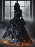 2025 New Halloween Witch Dress Hooded Skeleton Witch Magician Cosplay Stage Performance Costume