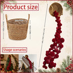 4.9ft Christmas Velvet Balls Wreath Ornaments Bamboo Baskets Hanging Decorations Fireplace Mantel Holiday Party Christmas Tree
