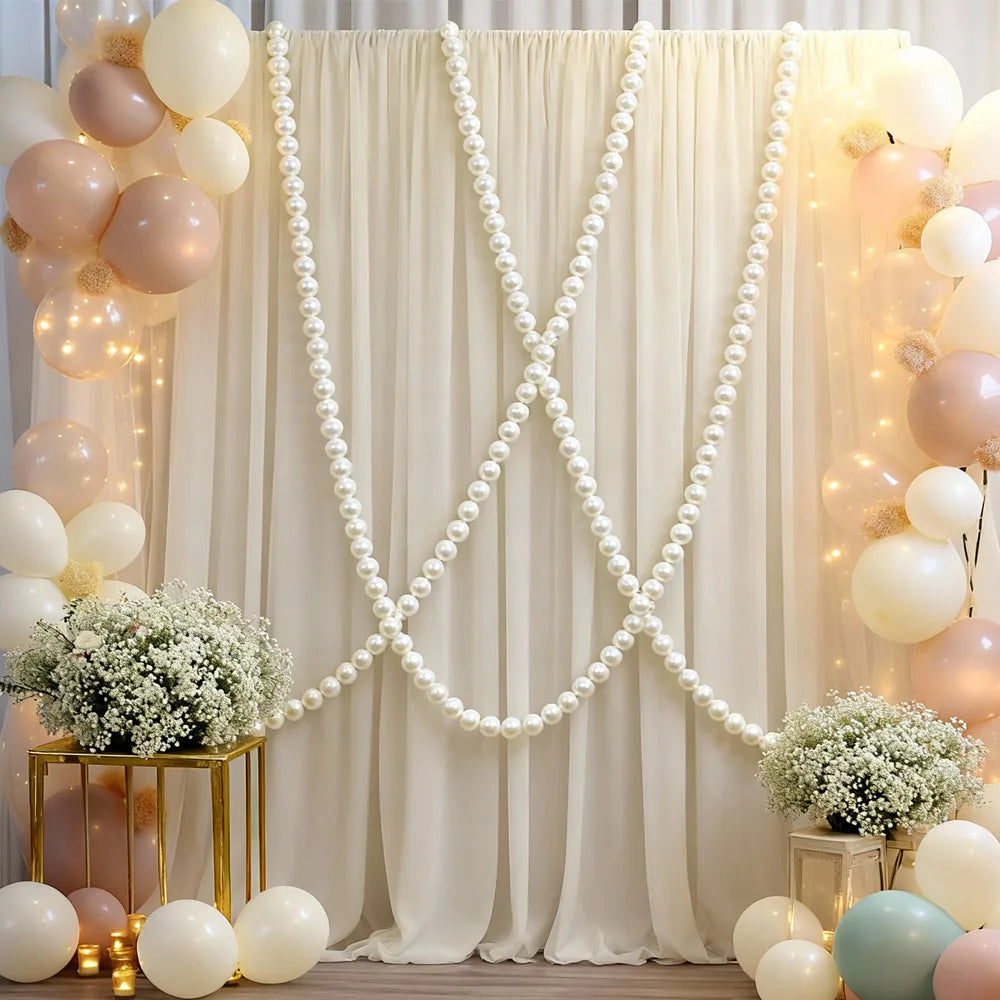 Wedding Backdrop Wall Decor - Faux Large Pearl - DIY Beaded Garland White Ball Pendant & Figurine
