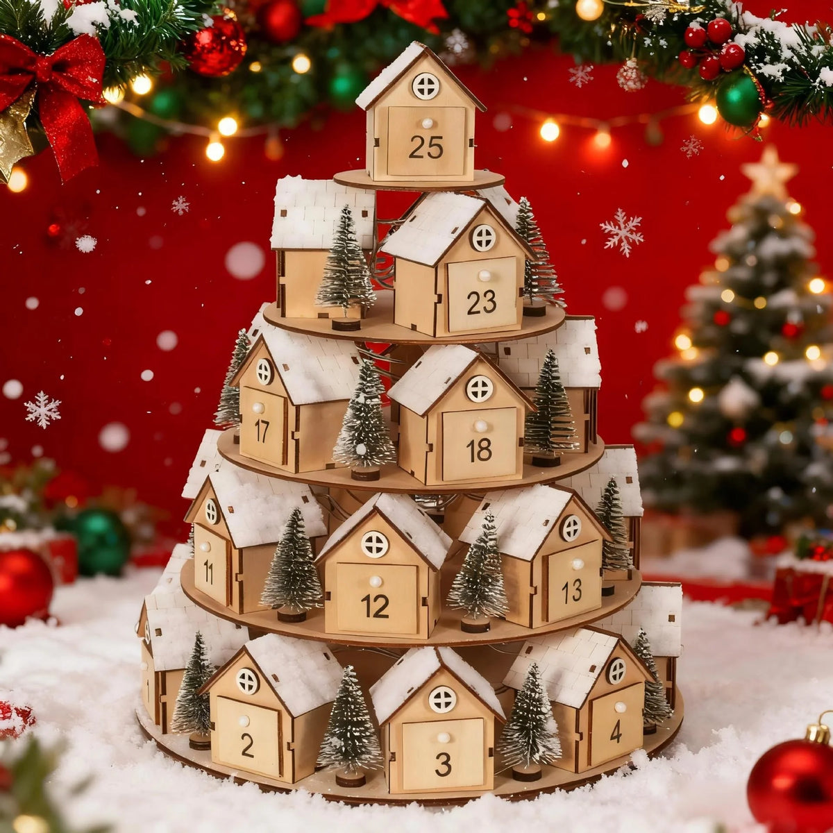 Wooden Christmas Advent Calendar 24, Days House Shape Countdown Ornament, Xmas Tree Decoration Gift For, Kids Home Party Decor