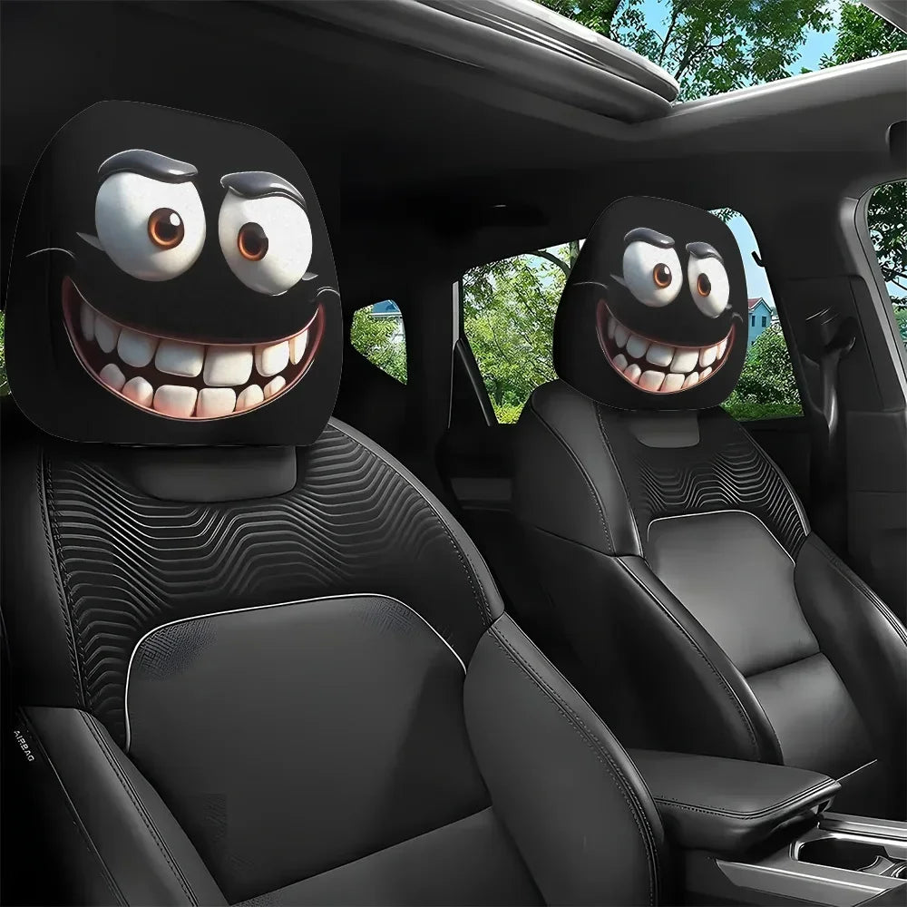 1/2pcs Funny Cartoon Eyes Car Headrest Covers Double-sided Universal Fit Car Headrest Covers for Auto Front Seat Rest Decoration