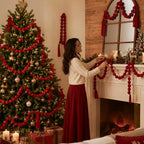 Christmas Hanging Ball Garland Red Cloth Ball String DIY Xmas Tree Window Hanging Decor Smooth Soft Fabric Balls Party Supply