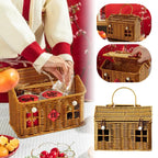 Rattan House Shaped Basket With Lid Decorative﻿ Handle With Harvest Basket Folding Woven Organizer Rattan House Shaped Basket
