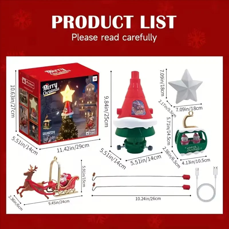 Rotating Santa Sleigh Christmas Tree Topper with Music & Lights