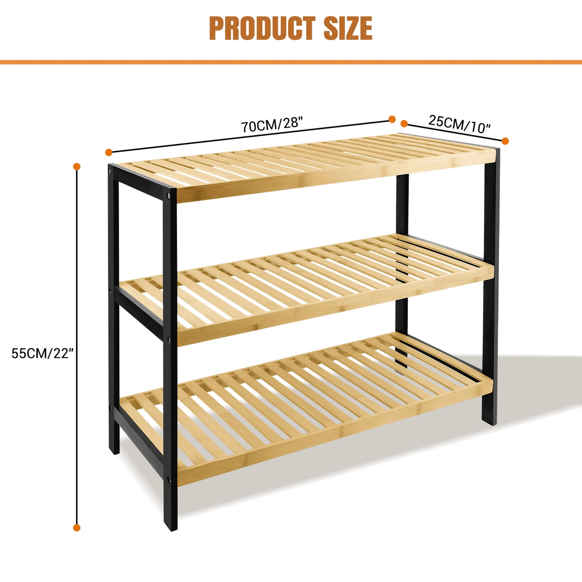 3 Tier Bamboo Shoe Rack ,Black/Natural