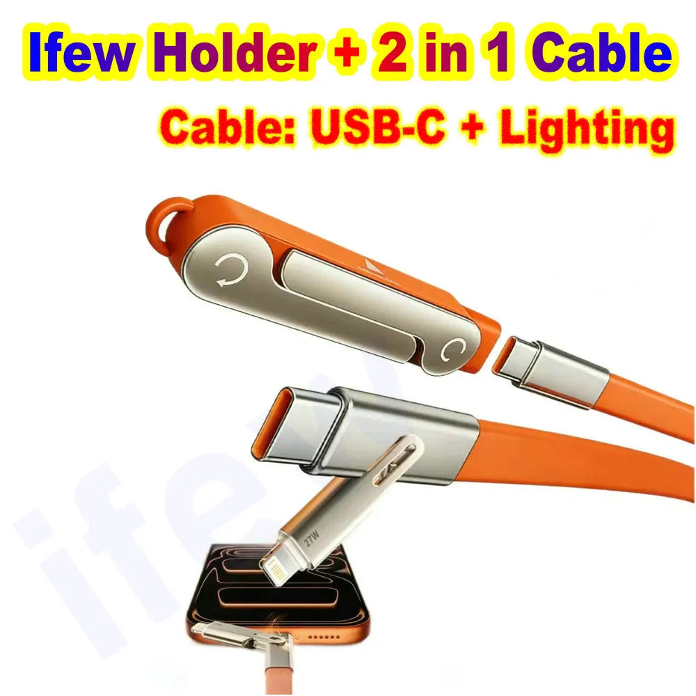 Foldable Charge Cable Usb C Charging Mobile Cable C Flat Charger for iPhone Kickcable Phone Kick Stand Ultra Fast Type C Wire 2M