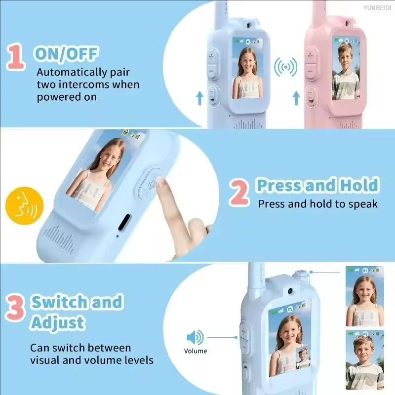 Video Walkie Talkies for Kids 2 Pack Rechargeable Toddler Toys for Indoor Camping Travel Birthday Gfits for Kids Ages 3-12