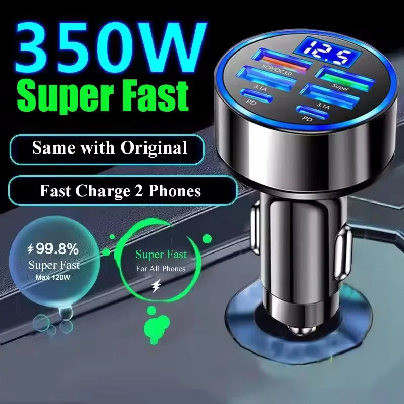 350W USB Car Charger PD QC3.0 USB C Car Phone  charger
