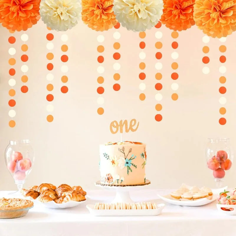 Orange Beige Boho Pom Pom Flower Fall Thanksgiving Banner Heart Tassel Garlands Balloons Hanging Autumn Harvest Wedding Decor