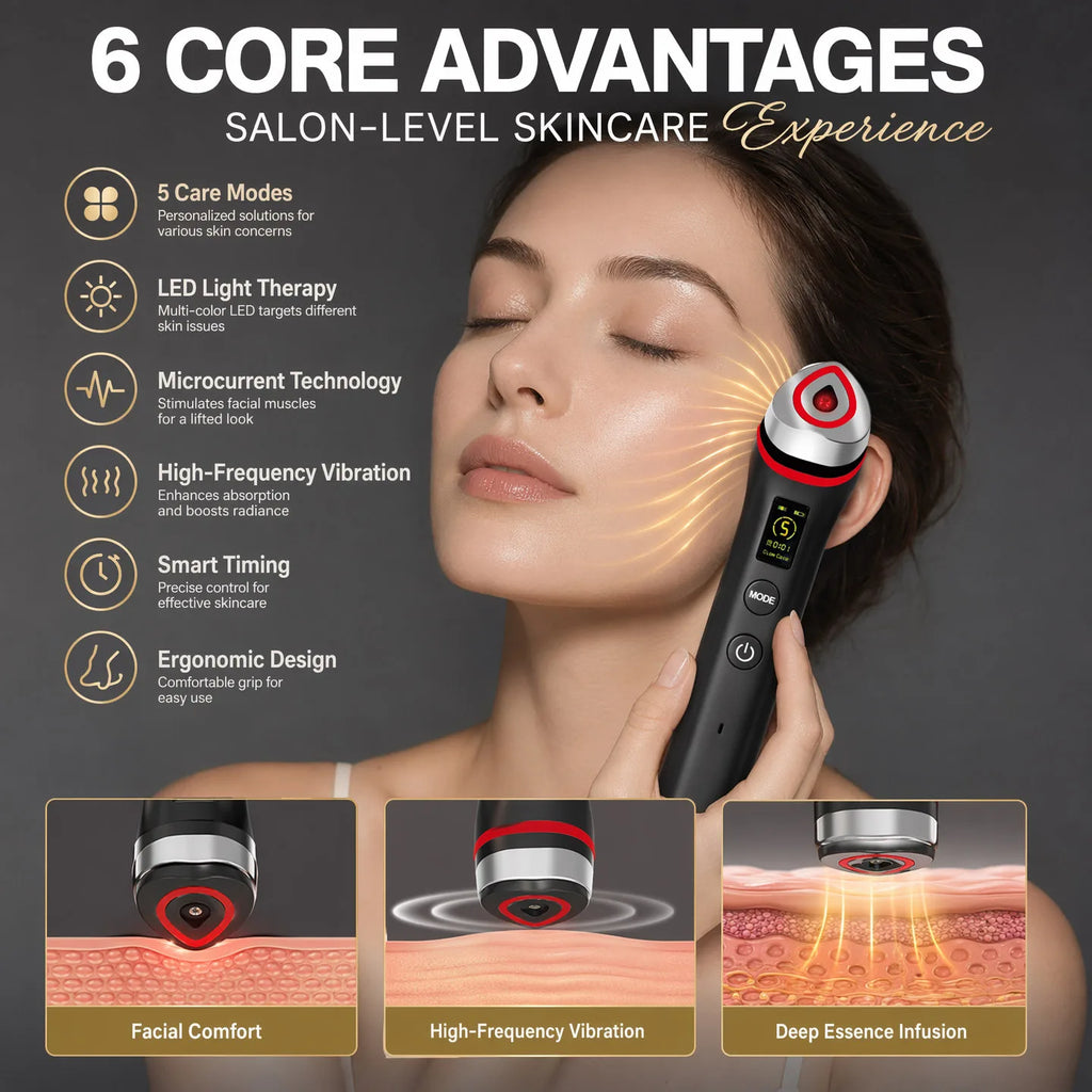 Ager Booster Pro Lifting Face Neck Therapy LED Vibration Massager Beauty Device for Anti-Aging Wrinkles, Skin Rejuvenation