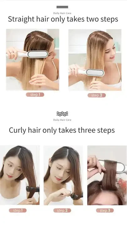 Electric PTC Heat Straightening Brush One Step Hair Dryer 3 In 1 Ceramic Flat Iron Women Hair Straightener Comb And Curling