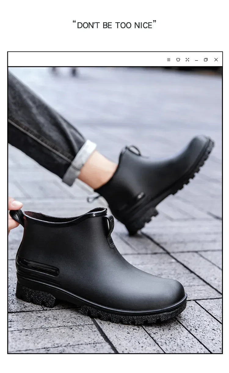 Couple's Short-Tube Non-Slip Plastic Rain Boots, Outdoor Commuting Waterproof Shoes, Pvc One-Piece Molded Women's Water Boots,