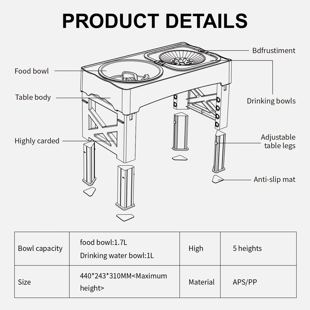 5 Adjustable Height for Different Needs 3 in 1 Pet Feeder Two Bowls One Lift Anti-upset High Neck Guard Slow Food Basin Pet Bowl
