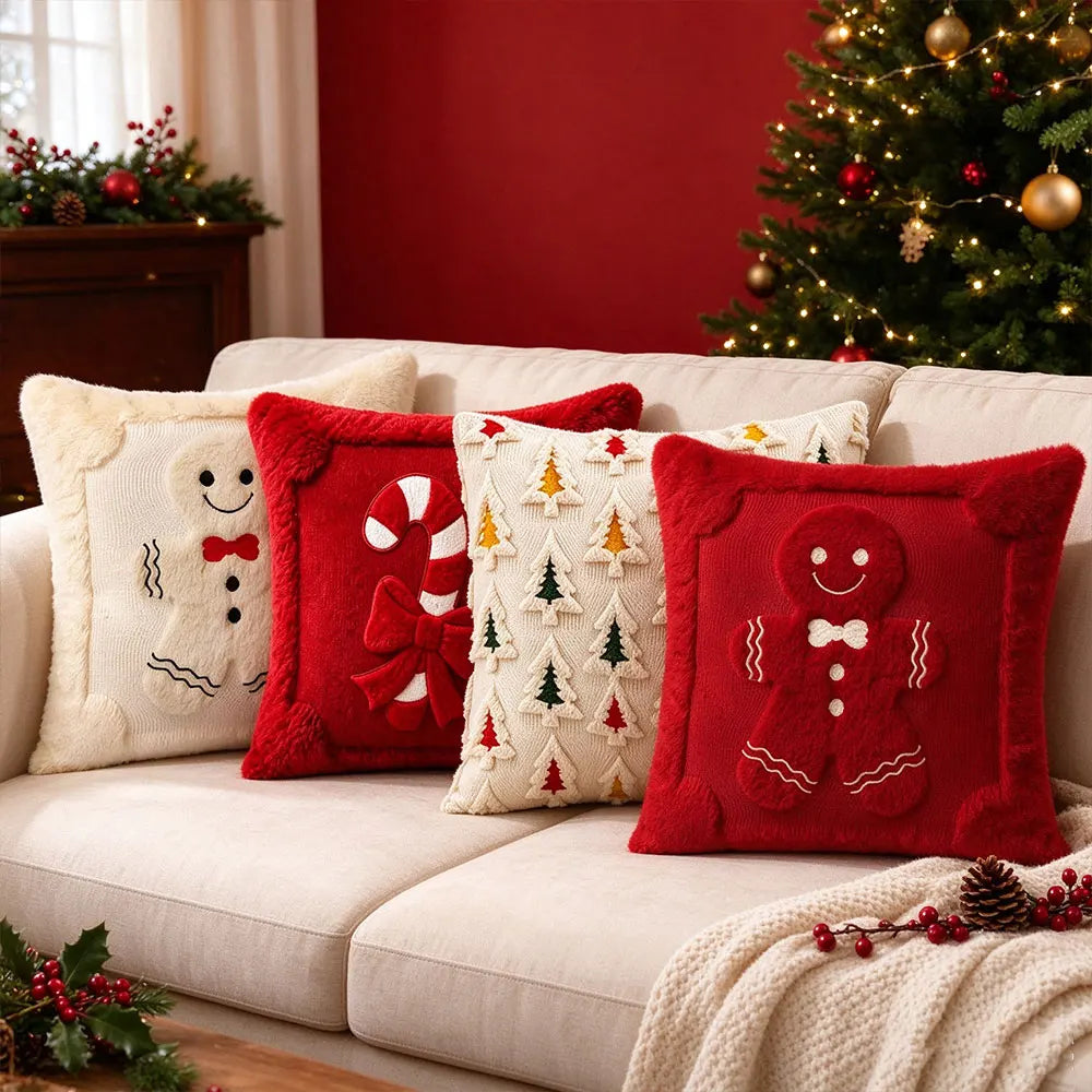 Christmas Pillow Cover Plush Soft Cushion Cover Candy Cane Pattern Decorative Throw Pillow Case Xmas Home Cozy Winter Sofa Decor