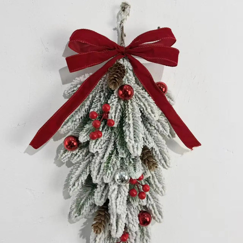50cm LED Artificial Garland Stair Wreath Red Bow Knot Prelit Christmas Wreath Garland Pine/Bow for Front Door Wall Window Stair