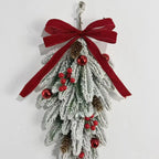 50cm LED Artificial Garland Stair Wreath Red Bow Knot Prelit Christmas Wreath Garland Pine/Bow for Front Door Wall Window Stair